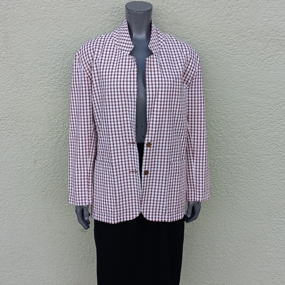 LIZ CLAIBORNE LIZSPORT LADIES PURE COTTON SEERSUCKER CHECK (2) BUTTON LUX BLAZER - Picture 14 of 17
